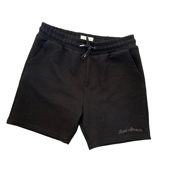 I LOVE UGLY Botanica Trackie Shorts Men’s Size Large Black Waffle - Picture 1 of 7